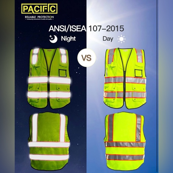 PACIFIC PPE Safety Vest for Men, Reflective Strips with 10 Pockets & Zipper -NWT - Picture 3 of 7